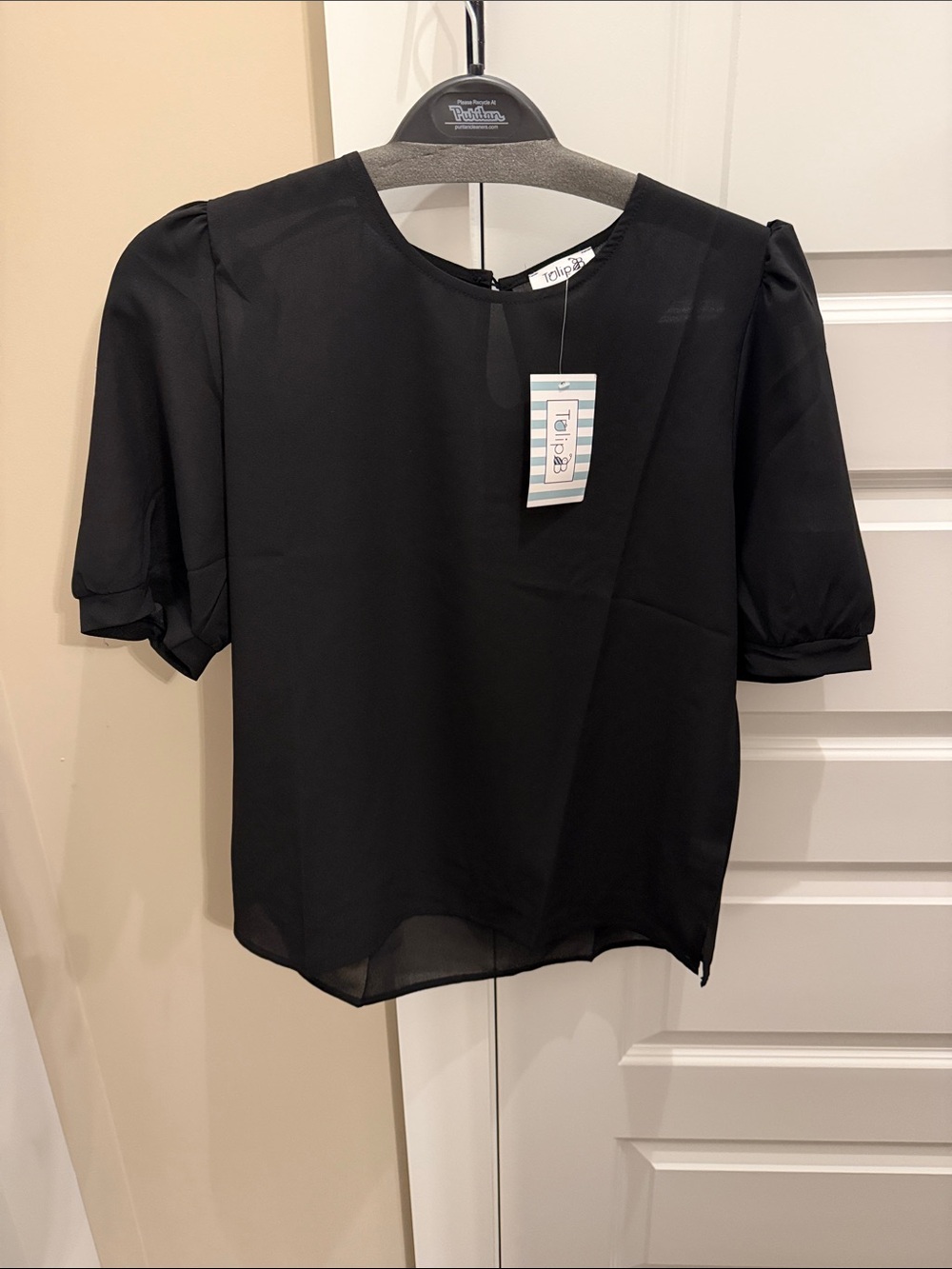 Tulip B Black Puff Sleeve Blouse